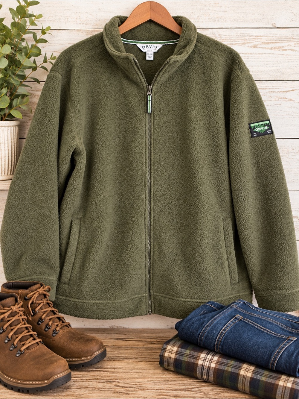 Orvis Olive Green Full-Zip Fleece Jacket